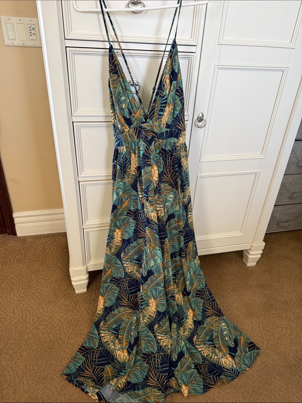 Tropical Leaf Navy Maxi Dress 1X